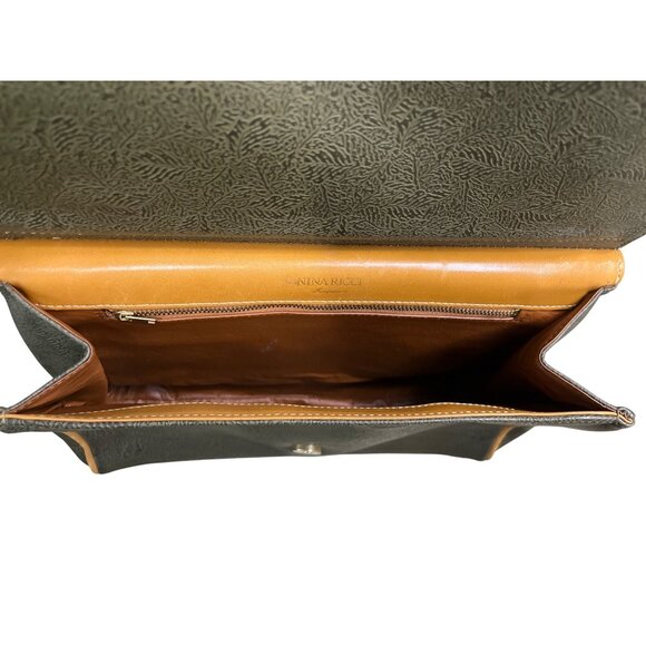 NINA RICCI Leaf Pattern 2-Way Shoulder Hand Bag PVC Leather Green Satchel - Picture 5 of 9